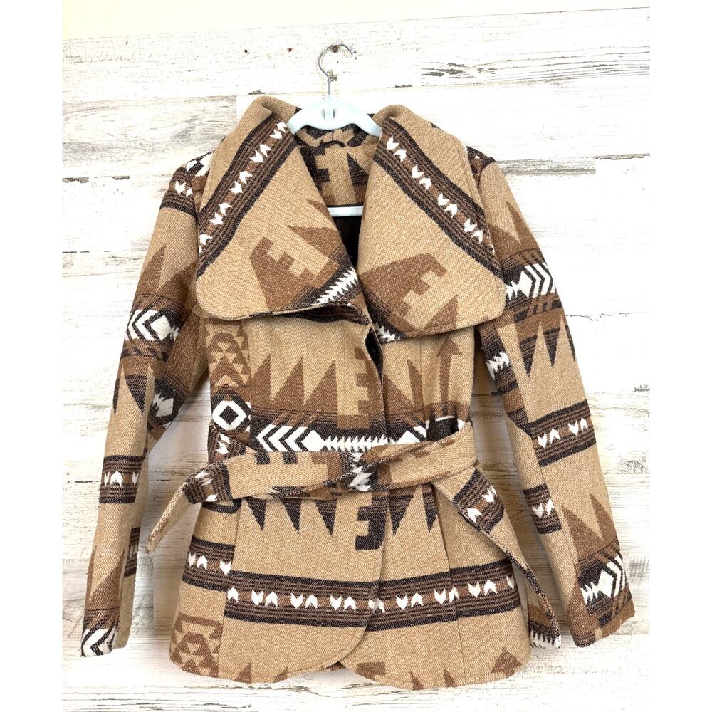 Paris Blues Womens S Brown Aztec Wool Blend Button Up Winter Jacket Boho Western